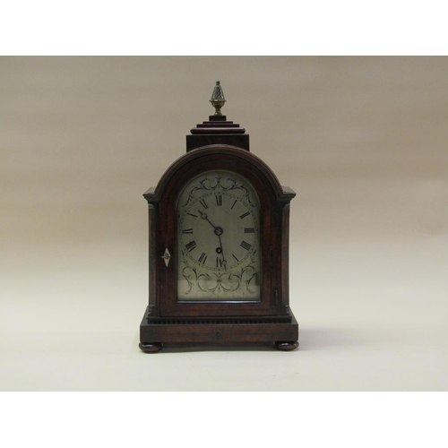 30 - A mid 19c English mantel clock.  The single fusee movement has shouldered plates and a round topped ... 