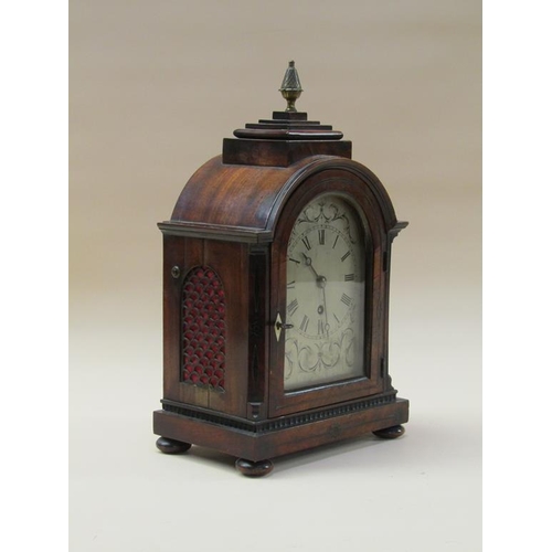 30 - A mid 19c English mantel clock.  The single fusee movement has shouldered plates and a round topped ... 