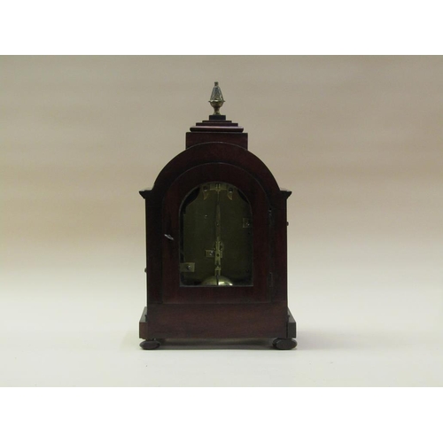 30 - A mid 19c English mantel clock.  The single fusee movement has shouldered plates and a round topped ... 