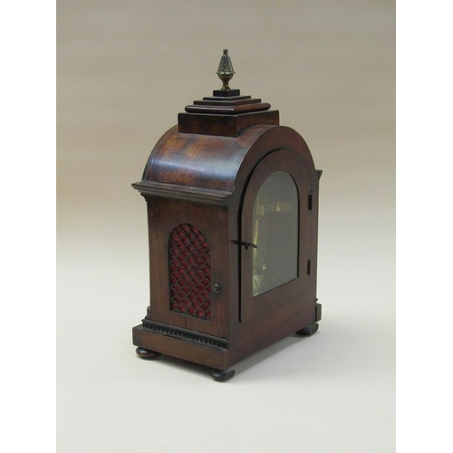 30 - A mid 19c English mantel clock.  The single fusee movement has shouldered plates and a round topped ... 