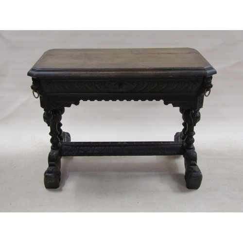 305 - A 19c oak refectory table of rectangular form with cut off corners and moulded edge, having one long... 