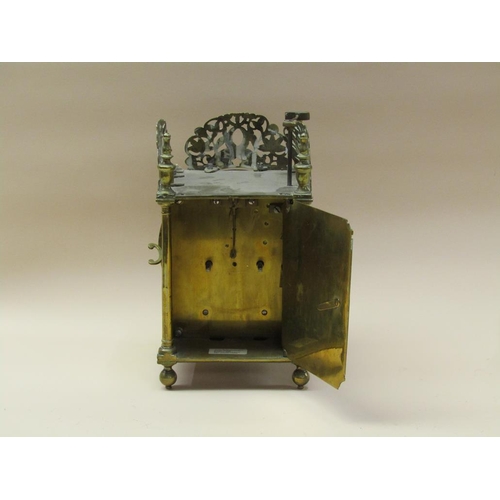 32 - A late 17c Lantern clock case by Sampson Jackson of Thorpe refitted with a double fusee movement in ... 