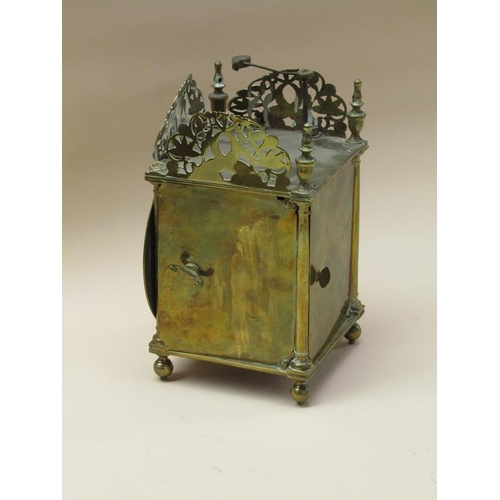 32 - A late 17c Lantern clock case by Sampson Jackson of Thorpe refitted with a double fusee movement in ... 