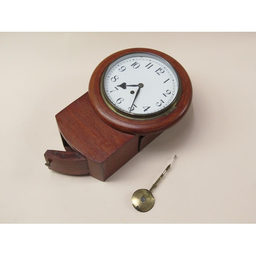 38 - An early 20c English fusee trunk dial having a mahogany case, 20cm flat painted dial and single fuse... 