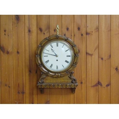 39 - A late 19c fusee drop dial clock, the 20cm flat iron dial having Roman numerals and cast brass bezel... 