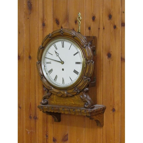 39 - A late 19c fusee drop dial clock, the 20cm flat iron dial having Roman numerals and cast brass bezel... 