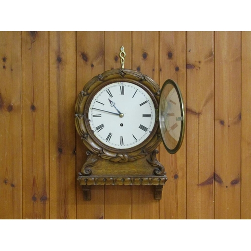 39 - A late 19c fusee drop dial clock, the 20cm flat iron dial having Roman numerals and cast brass bezel... 