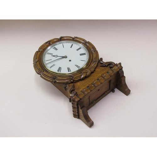 39 - A late 19c fusee drop dial clock, the 20cm flat iron dial having Roman numerals and cast brass bezel... 