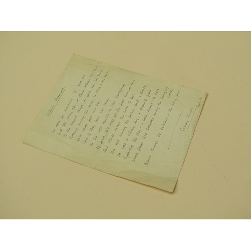 4 - Sidney Keyes September 41 - A hand written pen and ink poem titled William Wordsworth, on note paper... 