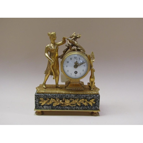 42 - A late 19c small French figural mantel clock, the single train movement having a cylinder platform e... 