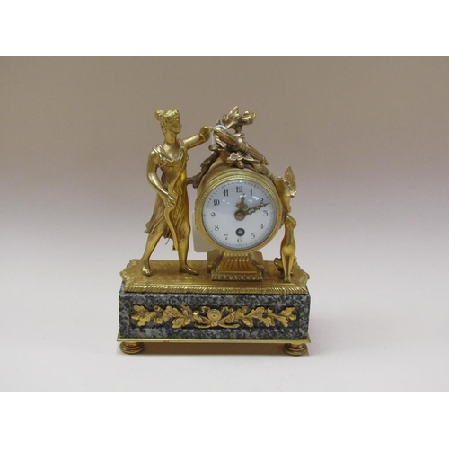 42 - A late 19c small French figural mantel clock, the single train movement having a cylinder platform e... 