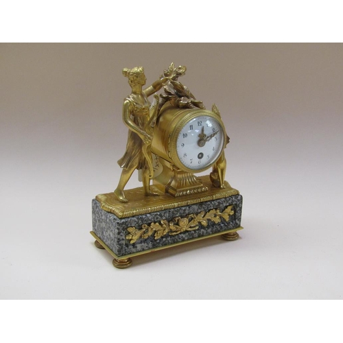 42 - A late 19c small French figural mantel clock, the single train movement having a cylinder platform e... 