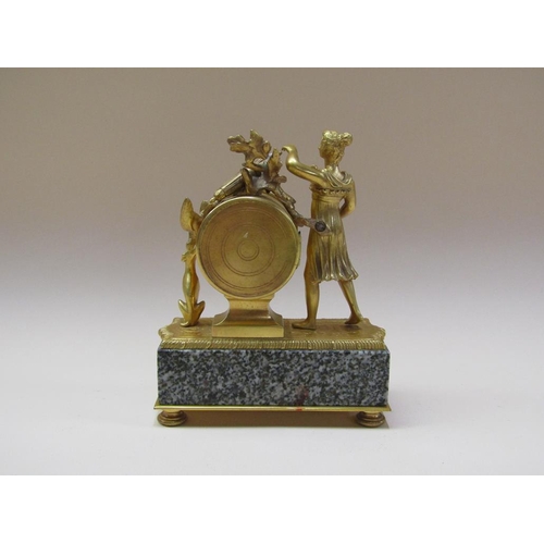 42 - A late 19c small French figural mantel clock, the single train movement having a cylinder platform e... 