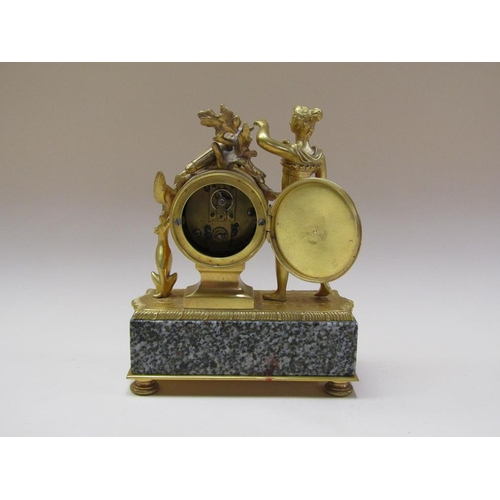 42 - A late 19c small French figural mantel clock, the single train movement having a cylinder platform e... 