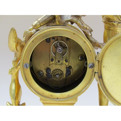 42 - A late 19c small French figural mantel clock, the single train movement having a cylinder platform e... 