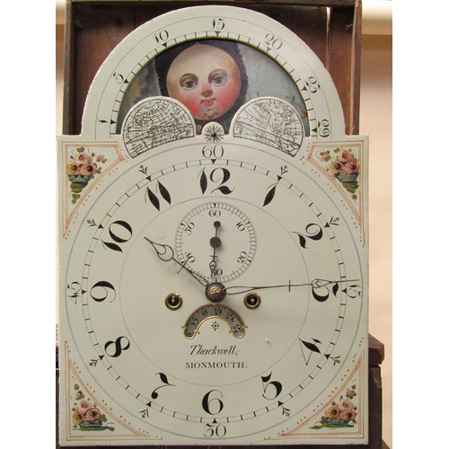 44 - An early 19c eight day longcase clock, the white painted arched dial signed Thackwell of Monmouth an... 