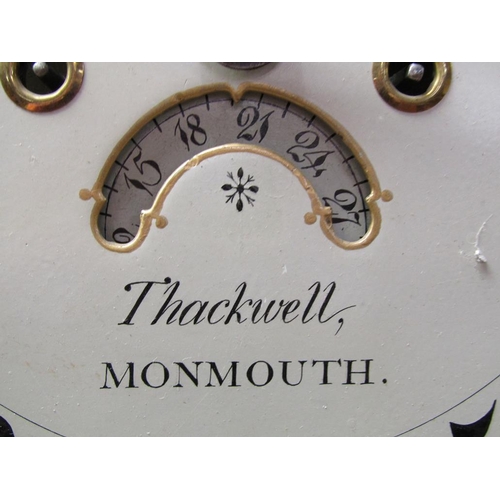 44 - An early 19c eight day longcase clock, the white painted arched dial signed Thackwell of Monmouth an... 