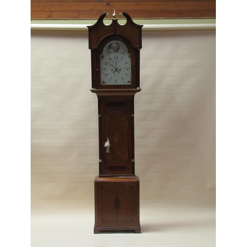 44 - An early 19c eight day longcase clock, the white painted arched dial signed Thackwell of Monmouth an... 