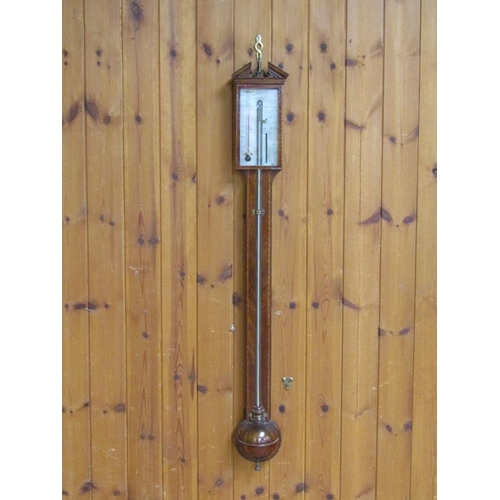 45 - A late 18c cistern barometer by J. Donegon & Co Bristol in a plain mahogany case with a chequer edge... 