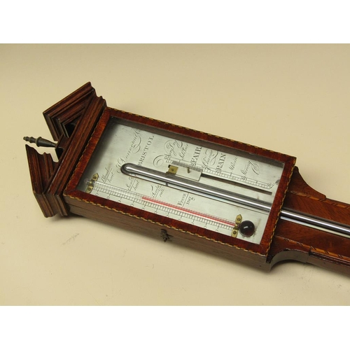 45 - A late 18c cistern barometer by J. Donegon & Co Bristol in a plain mahogany case with a chequer edge... 