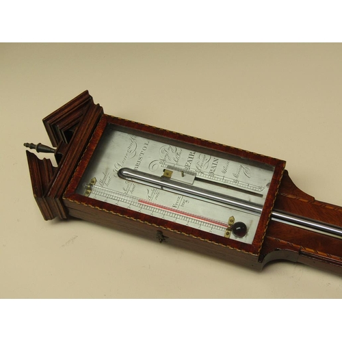 45 - A late 18c cistern barometer by J. Donegon & Co Bristol in a plain mahogany case with a chequer edge... 