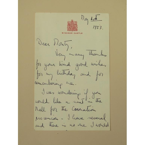 5 - HM Queen Elizabeth II, A hand written pen and ink letter directed to 'Monty'.  Mrs Montaudon Smith w... 