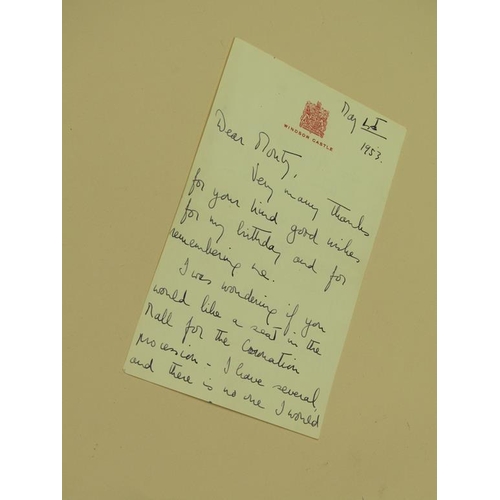 5 - HM Queen Elizabeth II, A hand written pen and ink letter directed to 'Monty'.  Mrs Montaudon Smith w... 