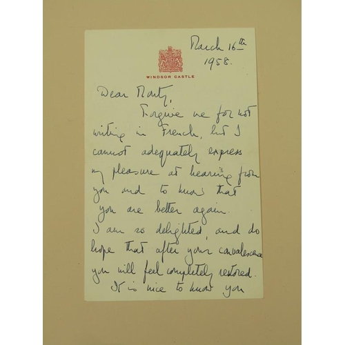 6 - A letter from HM Queen Elizabeth II hand written in pen and ink and dated March 16th 1958, directed ... 