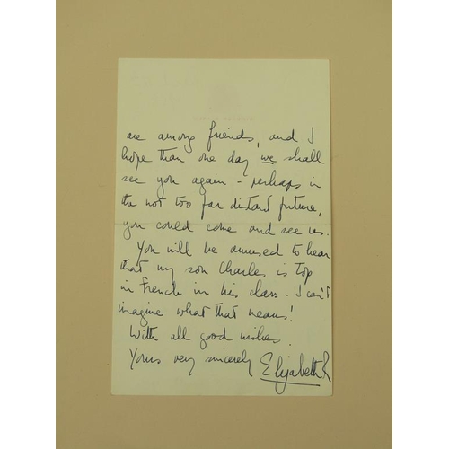 6 - A letter from HM Queen Elizabeth II hand written in pen and ink and dated March 16th 1958, directed ... 