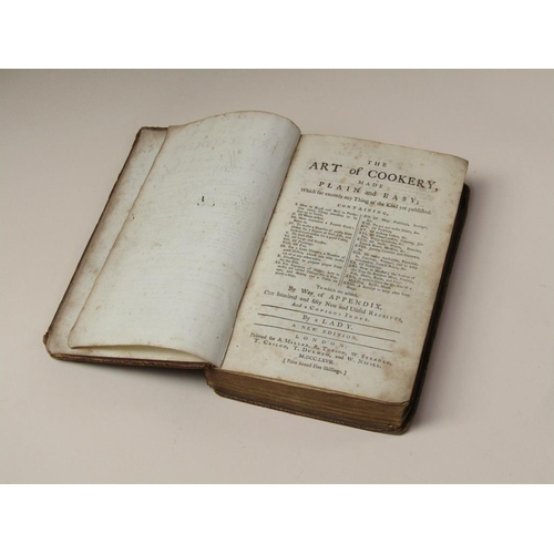 9 - A book - The art of Cookery made plain and easy , by a Lady, a new edition, printed London 1767, lea... 