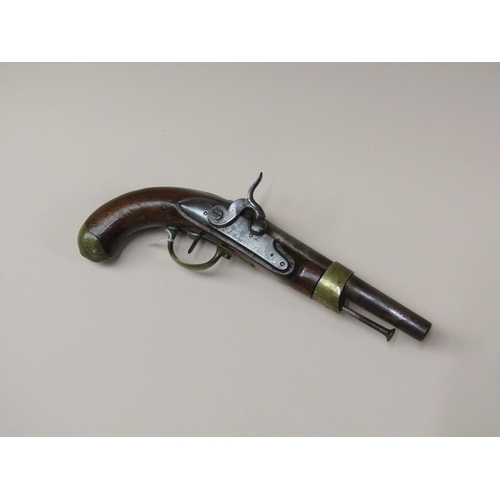 16 - A 19c European percussion pistol, the plate engraved M.R. De Mutzig, 8in barrel, 14in long with a .7... 