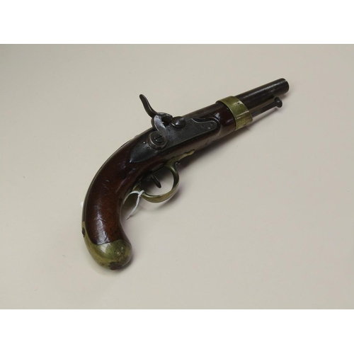 16 - A 19c European percussion pistol, the plate engraved M.R. De Mutzig, 8in barrel, 14in long with a .7... 