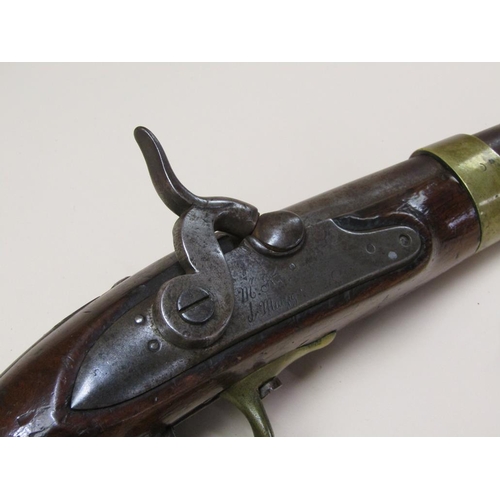 16 - A 19c European percussion pistol, the plate engraved M.R. De Mutzig, 8in barrel, 14in long with a .7... 