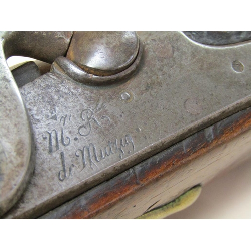 16 - A 19c European percussion pistol, the plate engraved M.R. De Mutzig, 8in barrel, 14in long with a .7... 