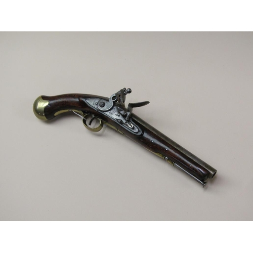 17 - An early 19c flintlock pistol, c.1820, with tower proofs and stamped with crowned GR and Tower, 9in ... 