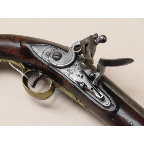 17 - An early 19c flintlock pistol, c.1820, with tower proofs and stamped with crowned GR and Tower, 9in ... 