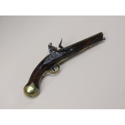 17 - An early 19c flintlock pistol, c.1820, with tower proofs and stamped with crowned GR and Tower, 9in ... 