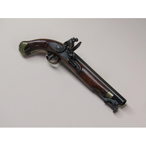 18 - An early 19c flintlock pistol, c.1820, with Tower proofs and stamped with crowned GR and Tower, 9in ... 