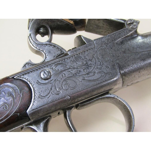 19 - A twenty five bore Queen Anne style box slot flintlock cannon barrelled holster pistol by Bumford, L... 