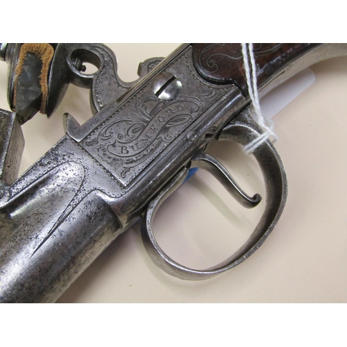 19 - A twenty five bore Queen Anne style box slot flintlock cannon barrelled holster pistol by Bumford, L... 