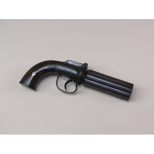 20 - An early 19c percussion six shot revolving pepper pot pistol by Blissett Liverpool, 4.5in barrels.