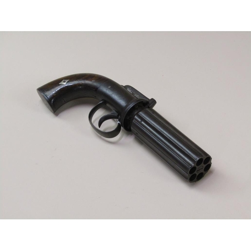 20 - An early 19c percussion six shot revolving pepper pot pistol by Blissett Liverpool, 4.5in barrels.