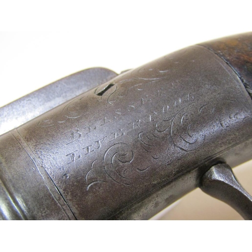 20 - An early 19c percussion six shot revolving pepper pot pistol by Blissett Liverpool, 4.5in barrels.