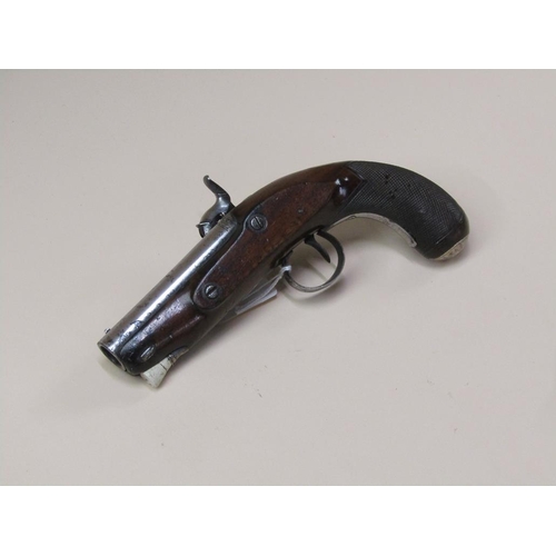 21 - An 18c flintlock overcoat pistol with a walnut full stock, plate engraved W Bond, the barrel, Lombar... 