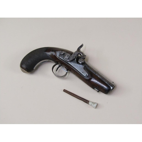 21 - An 18c flintlock overcoat pistol with a walnut full stock, plate engraved W Bond, the barrel, Lombar... 