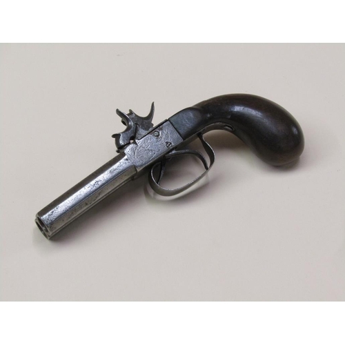 23 - An early 19c percussion double barrel side by side overcoat pistol, c.1800, 3in barrels, 7.75in long... 