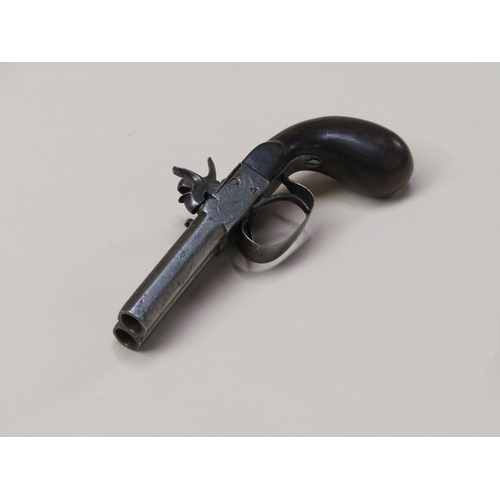 23 - An early 19c percussion double barrel side by side overcoat pistol, c.1800, 3in barrels, 7.75in long... 