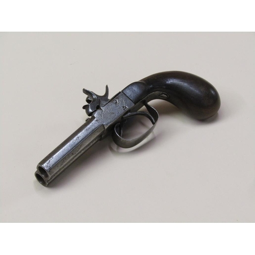 23 - An early 19c percussion double barrel side by side overcoat pistol, c.1800, 3in barrels, 7.75in long... 