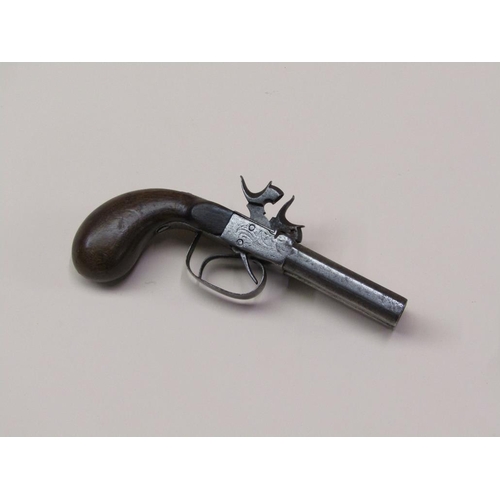 23 - An early 19c percussion double barrel side by side overcoat pistol, c.1800, 3in barrels, 7.75in long... 