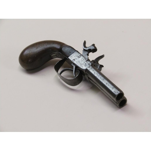 23 - An early 19c percussion double barrel side by side overcoat pistol, c.1800, 3in barrels, 7.75in long... 